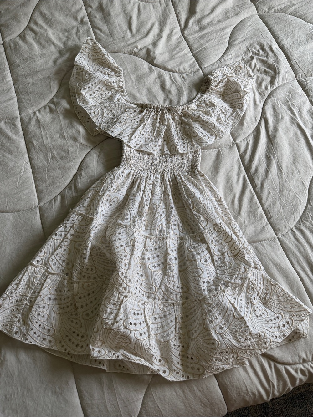 Liu Jo Cream One-Shoulder Eyelet Ruffle Dress